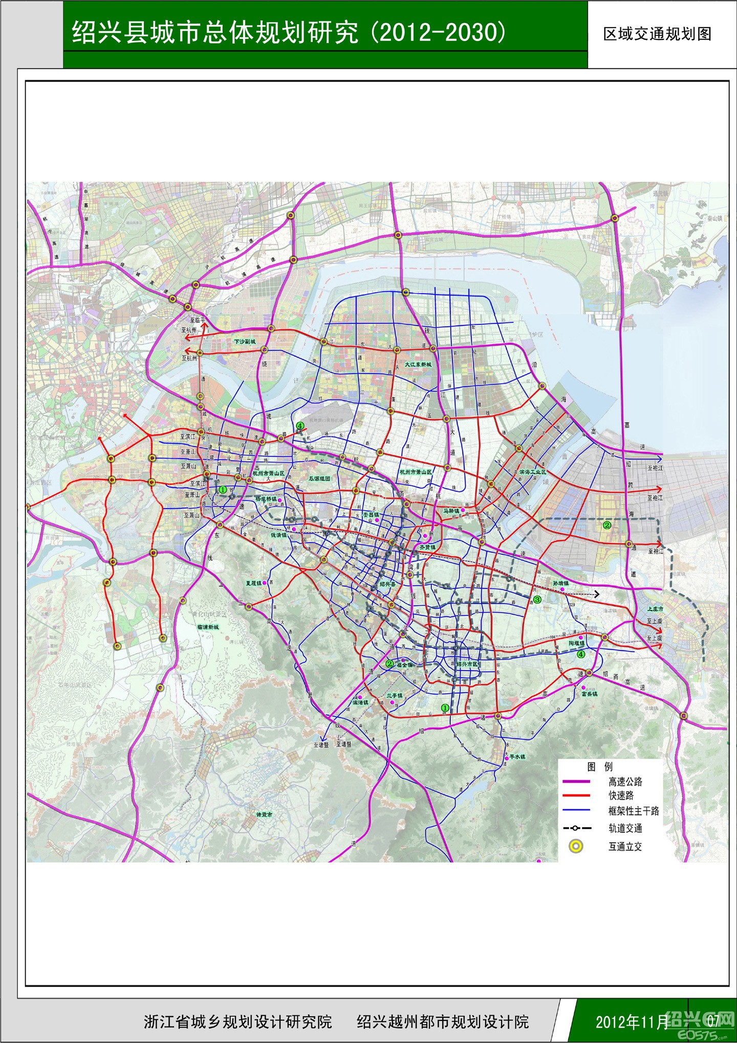 绍兴县城市总体规划研究区域交通规划图(2012-2030)