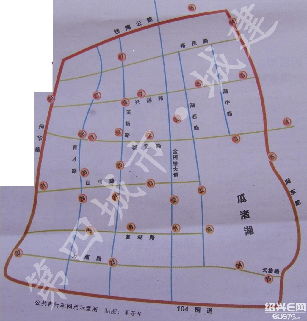 柯桥公共自行车一期网点分布图,(二期拟设置52处站点)