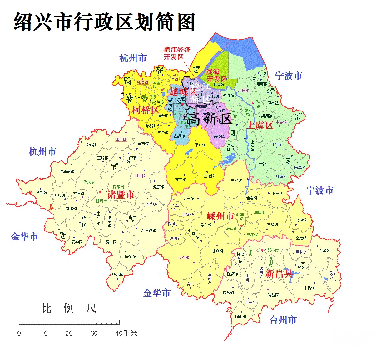 最新绍兴市行区划简图(包括市直开发区)