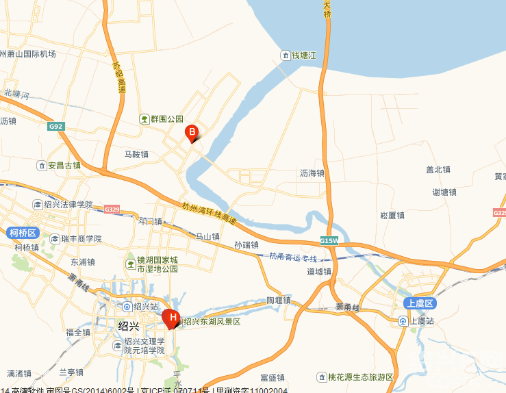 绍兴滨海新城与滨海工业区之世纪大桥打通(高德地图版