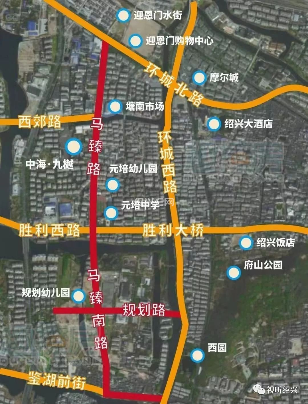 规划将马臻路南延贯通并拓宽,新增一条规划路联通环城西路,建成后