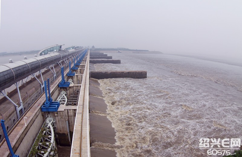 今天上午,中国内河口第一大闸——曹娥江大闸开闸泄洪