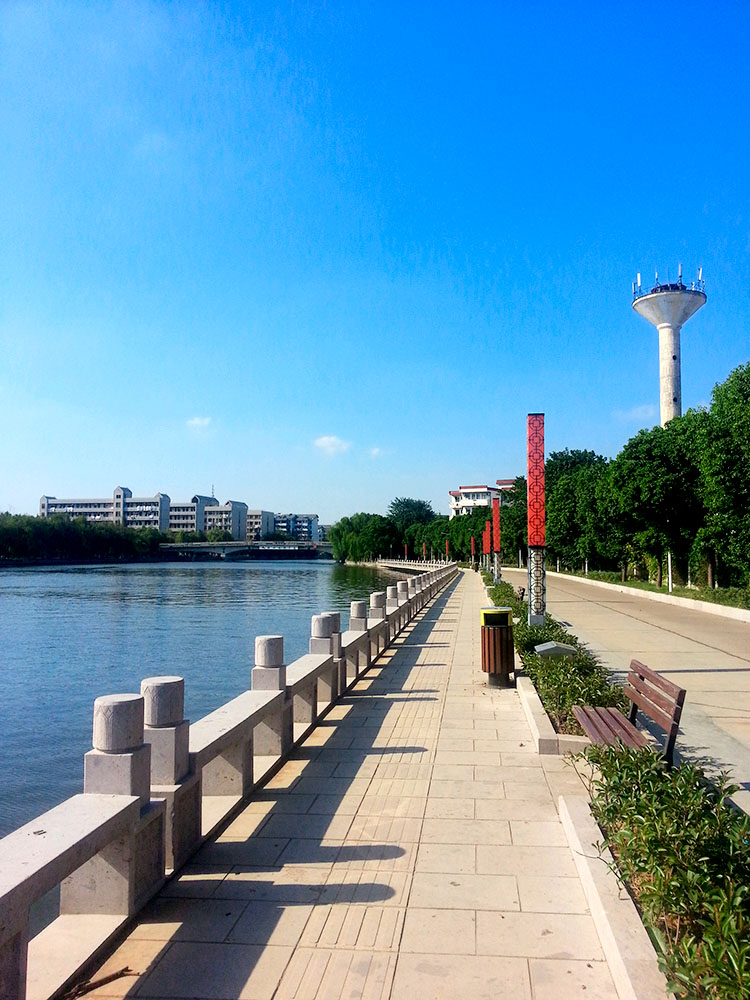 手机抓拍廊桥脚下滨河路小景