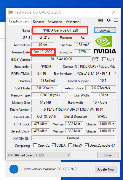 难得有空,没事干 ,看看自己公司那台老电脑显卡            gt220